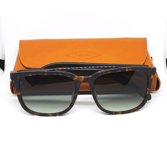 Fossil Men's Matte Havana Square Brow Bar Sunglasses - Picture 1 of 1